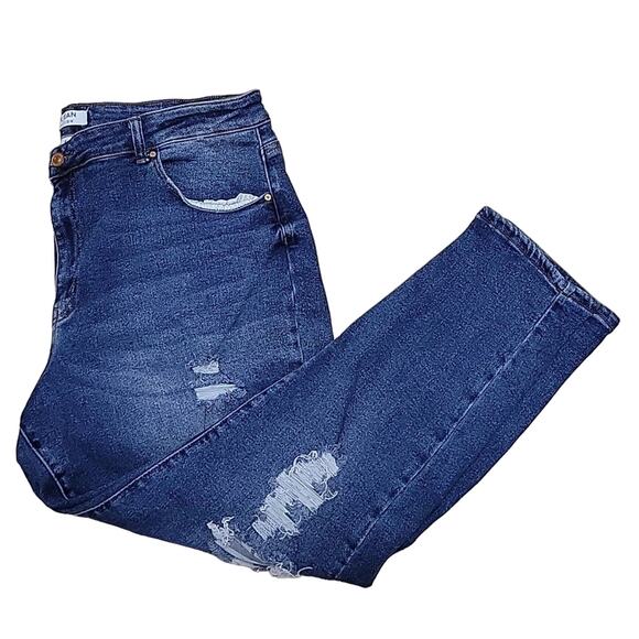 Wax Jean Collection High Rise Distressed Straight Leg Jeans Med Blue Denim Sz 20 - Picture 1 of 9